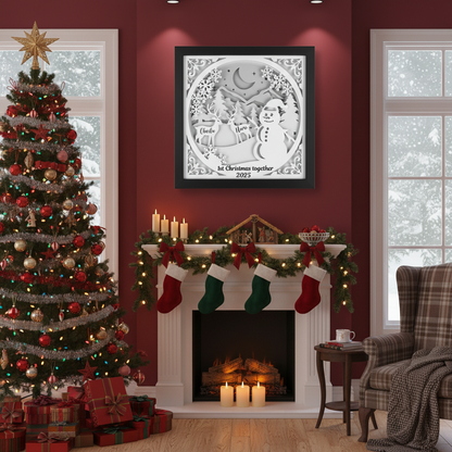 3D Layered Christmas Snowman Winter Papercut Frame Picture- Personalized Holiday Décor Design for Christmas Gifts