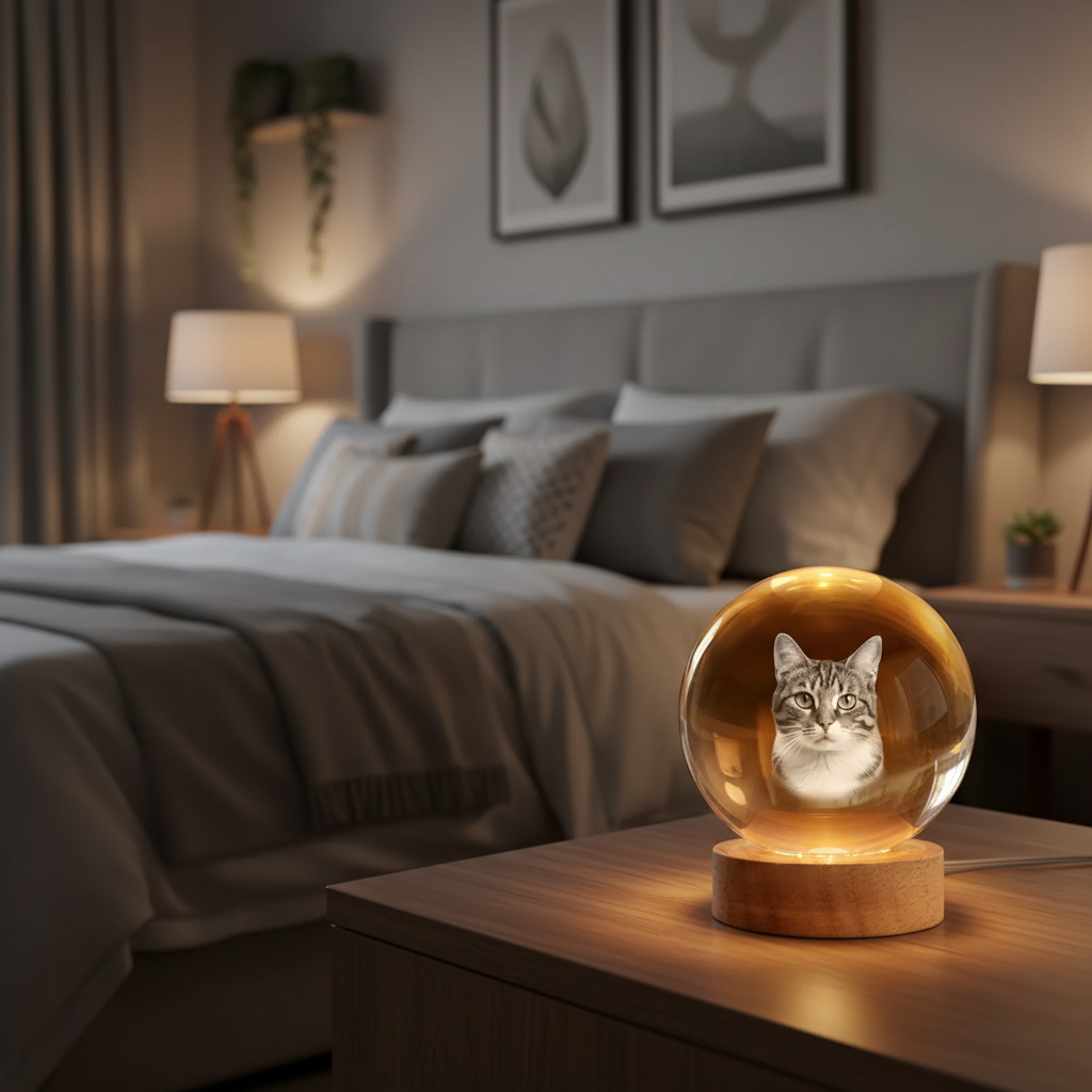 Custom Photo Crystal Globe Lamp - Personalized Pet Memorial Sympathy Gifts For Dogs, Cats - Memories Glow Eternal