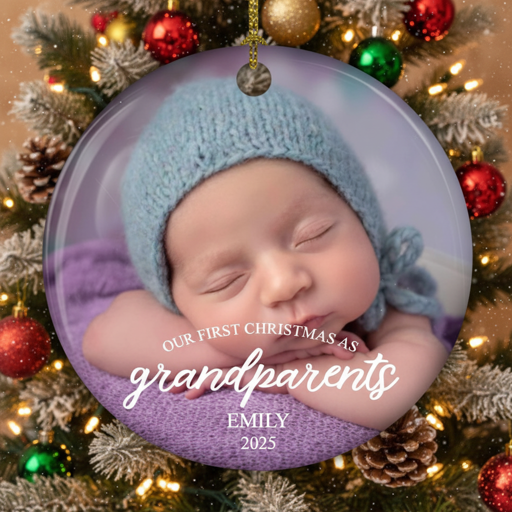 First Christmas As Grandparents Ornament, Custom Baby Photo Ornament, Baby Announcement Xmas Bauble, New Grandma and Grandpa Keepsake