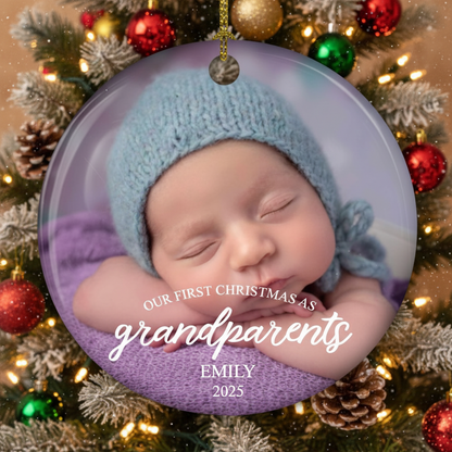 First Christmas As Grandparents Ornament, Custom Baby Photo Ornament, Baby Announcement Xmas Bauble, New Grandma and Grandpa Keepsake