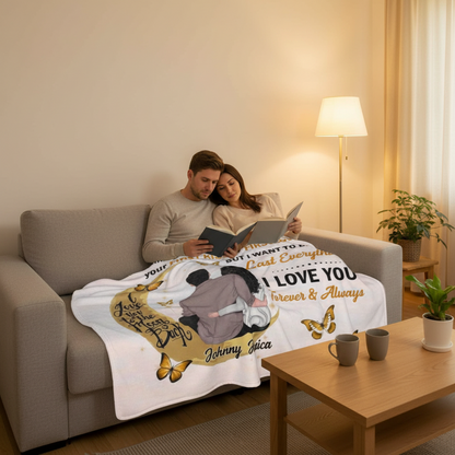 To My Husband, I Love You To The Moon And Back Couple Personalized Fleece Blanket  - Custom Name Gift For Husband