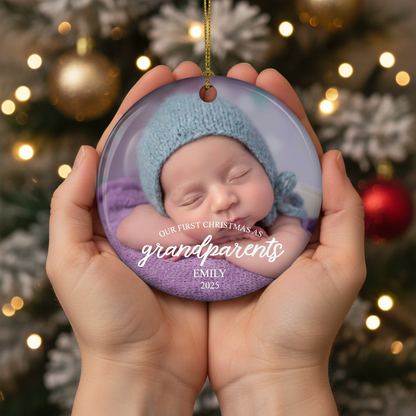 First Christmas As Grandparents Ornament, Custom Baby Photo Ornament, Baby Announcement Xmas Bauble, New Grandma and Grandpa Keepsake