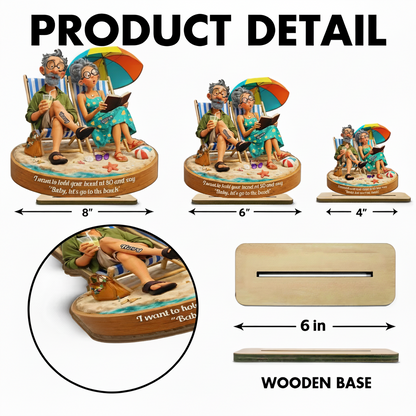 Quirky Elderly Couple On The Beach - Personalized 2-Layered Wooden Plaque - Heartfelt Anniversary, Valentine's Day Gift, Gift For Him, Gift For Her