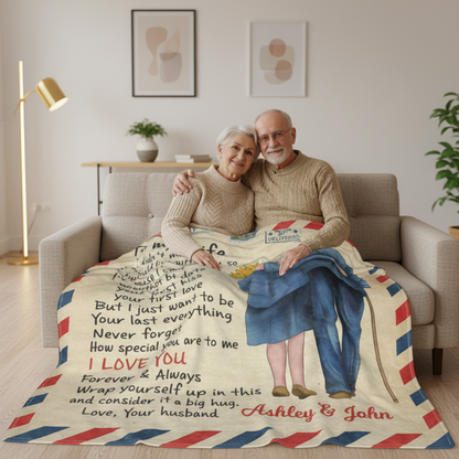 To My Wife I Love You Old Couple Letter Style Personalized Fleece Blanket - Romantic Gift For Couples