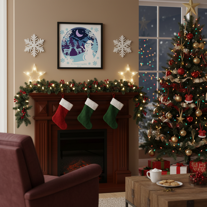 3D Layered Christmas Snowman Winter Papercut  Frame Picture- Personalized Holiday Décor Design for Christmas Gifts