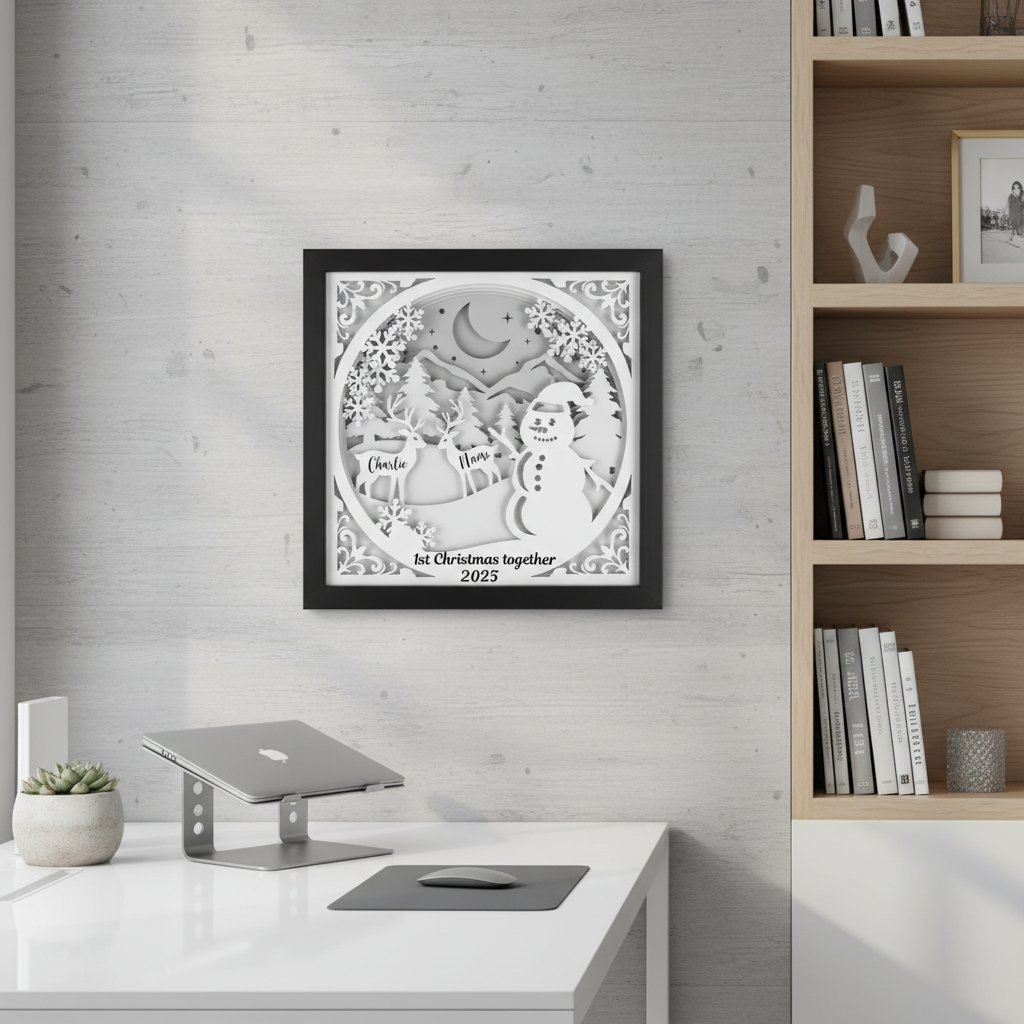 3D Layered Christmas Snowman Winter Papercut Frame Picture- Personalized Holiday Décor Design for Christmas Gifts