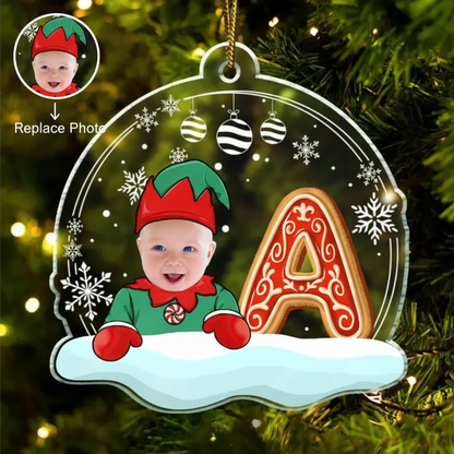 Custom Photo Christmas Gingerbread Letter Snowman - Personalized Custom Shaped Acrylic Ornament