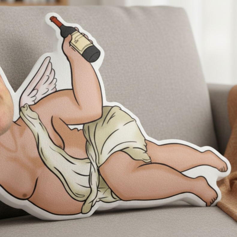 Drunk Cupid Custom Shaped Photo Pillow – Personalized Funny Face Gift for Boyfriend, Husband