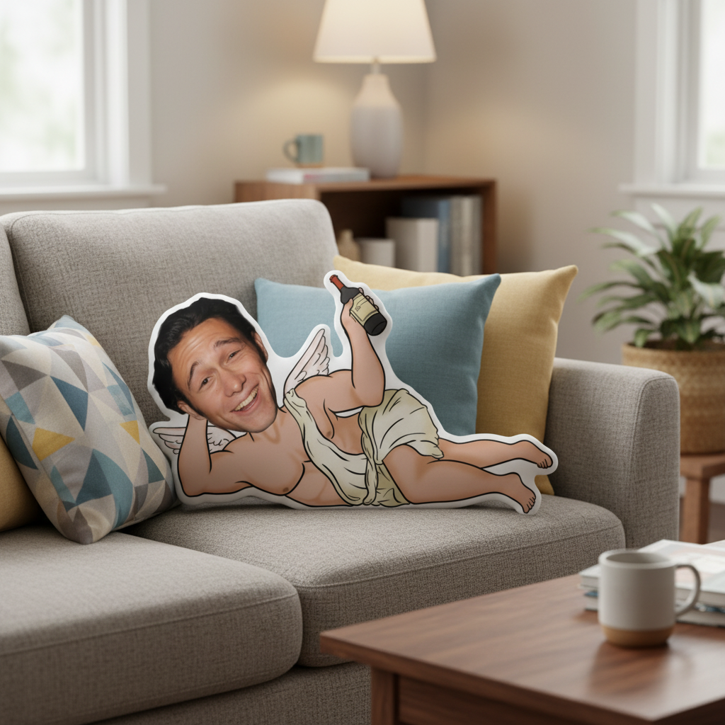 Drunk Cupid Custom Shaped Photo Pillow – Personalized Funny Face Gift for Boyfriend, Husband