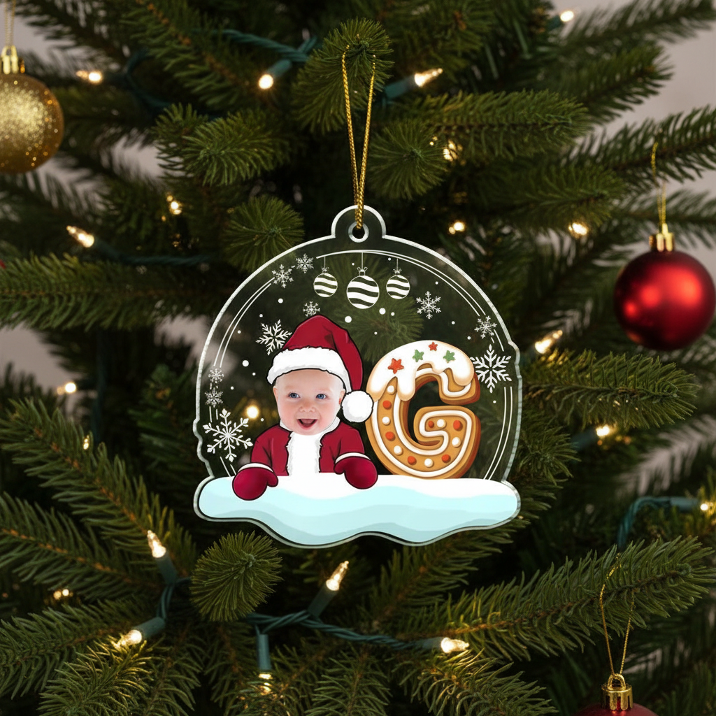 Custom Photo Christmas Gingerbread Letter Snowman - Personalized Custom Shaped Acrylic Ornament