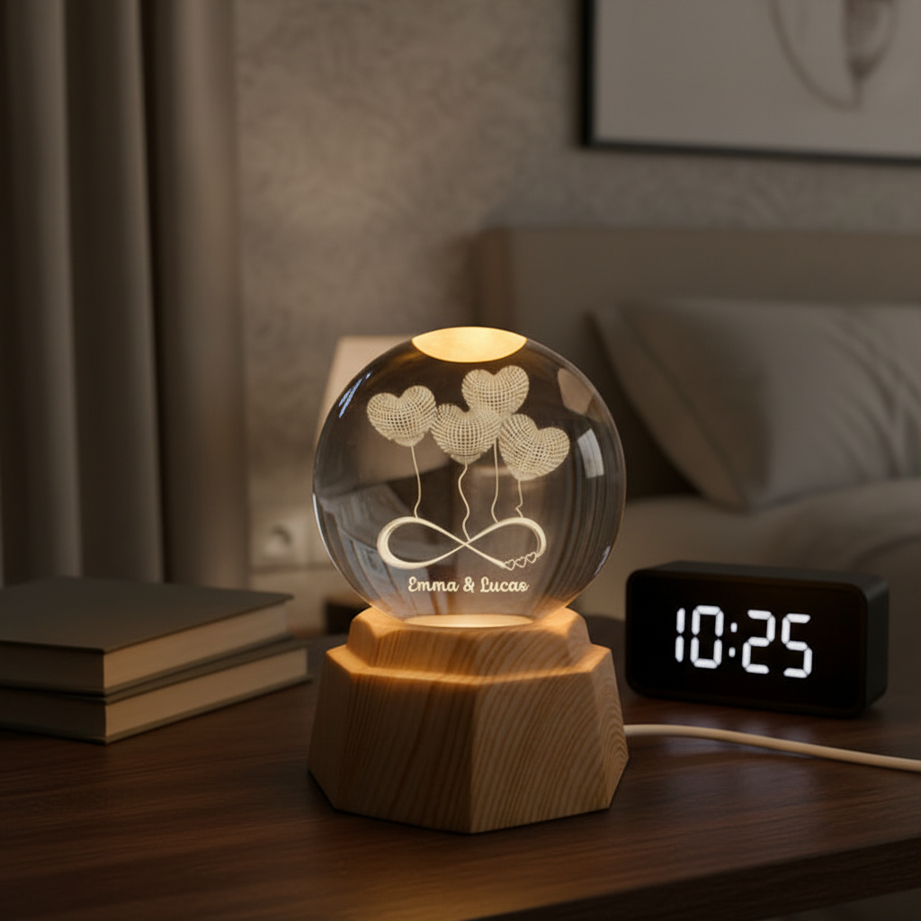 Heart 3D Crystal Ball Lamp - Personalized Gift for Couples