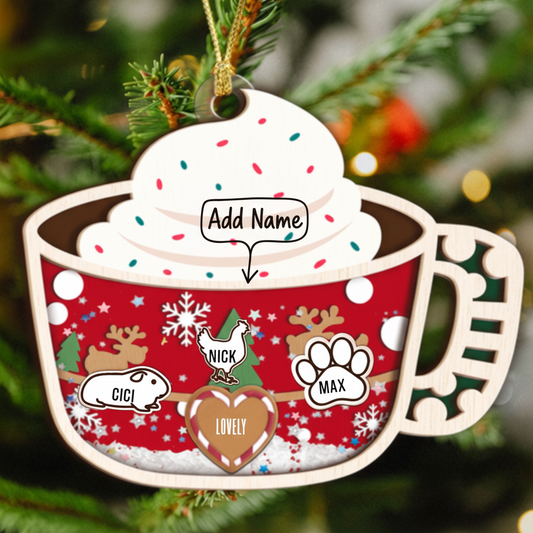 Custom 4D Shaker Marshmallow Hot Chocolate Ornament for Pet-Loving Families, Perfect for Christmas