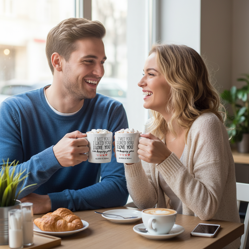 Custom I met you I liked you I love you I'm keeping you Mug - Personalised Valentine Gift For Couples