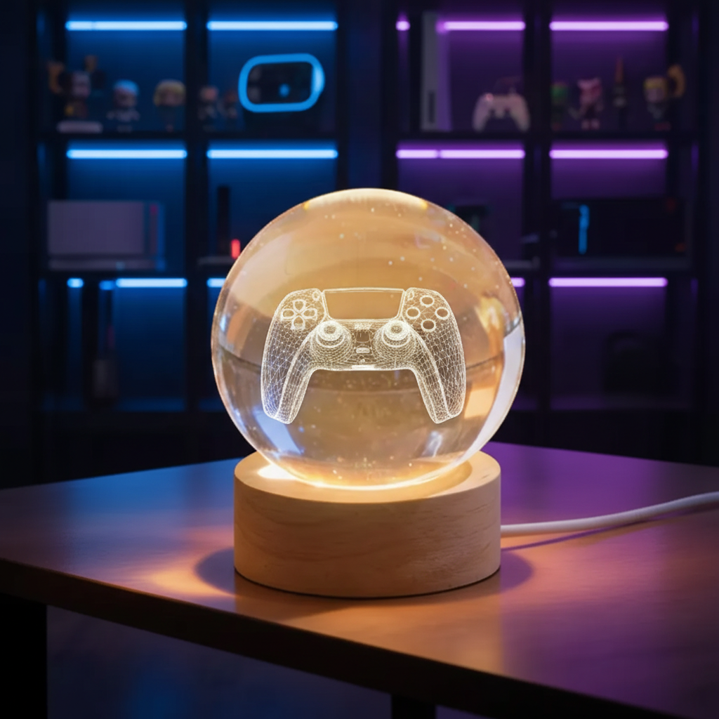 Boy Man Hobby Illusion Art - Personalized Crystal Ball LED Night Light - Gift For Him, Gift For Son, Boyfriend, Husband