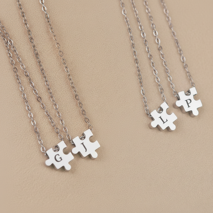 Custom Initial Puzzle Necklace - Personalized Stainless Steel Pendant Gift For Couples