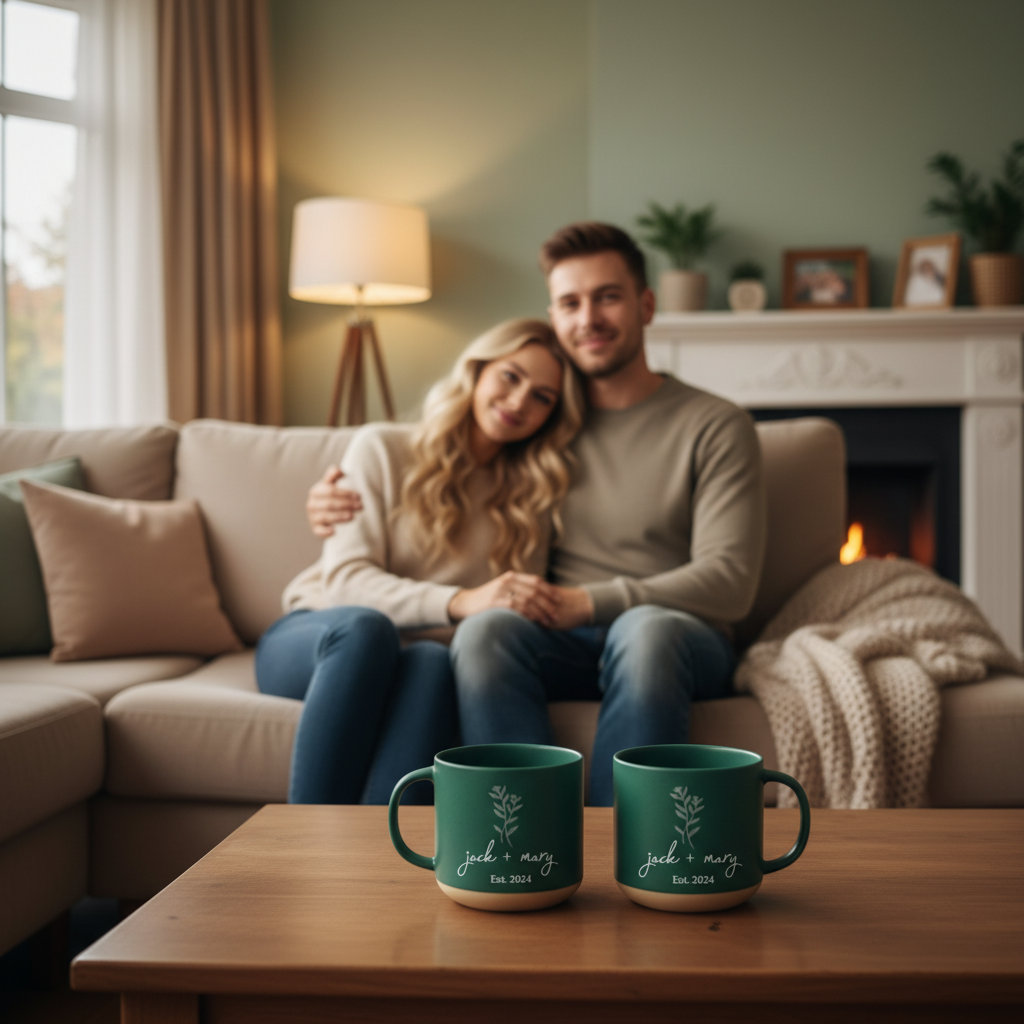 Custom Initials & Date Ceramic Mug – Personalized Minimalist Gift For Couples