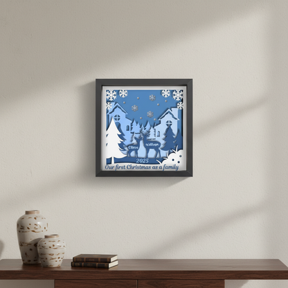 3D Layered Deer and Winter Forest Papercut Framed Picture - Perfect Christmas Home Décor & Family Gift