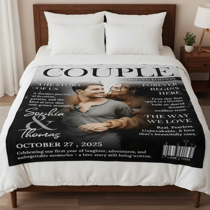 Personalized Love Story Couple Magazine Cover Blanket - Gift For Romantic Couple