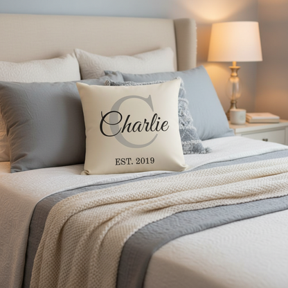 Custom Name & Initial Pillow with Meaningful Year - Personalized Home Decor Gift for Family