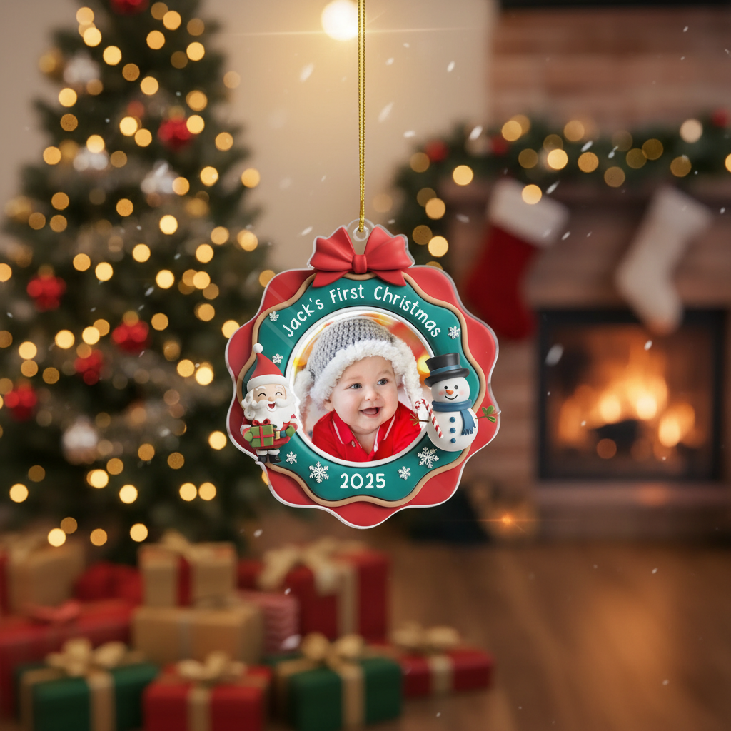 Custom Photo Acrylic Ornament - Personalized Christmas Baby Shower, Gender Reveal Gifts For New Moms, New Dads, New Parents - Jingle All The Way, Baby Style