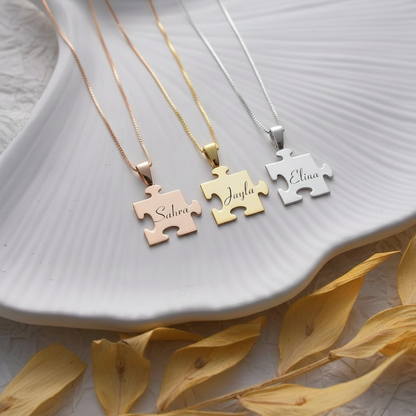 Elegant Personalized Puzzle Name Necklace – Custom Engraved Jewelry Gift For Girlfriend, Wife
