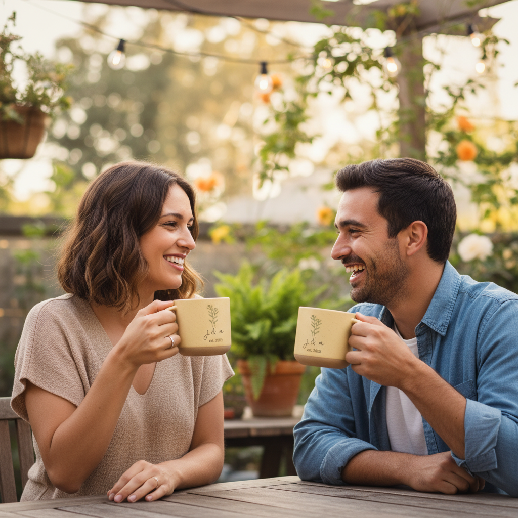 Custom Initials & Date Ceramic Mug – Personalized Minimalist Gift For Couples