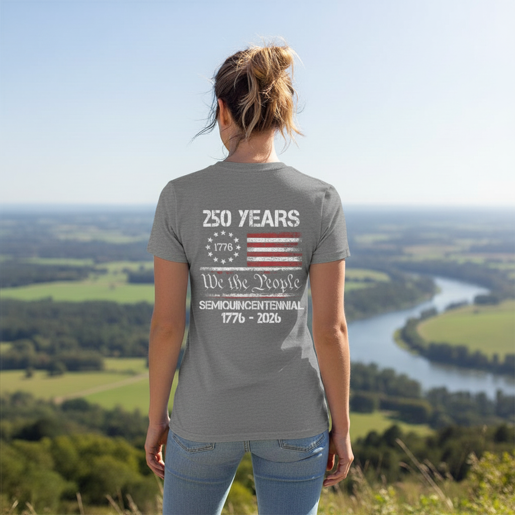 Celebrate Our America 250th Anniversary United States Semiquincentennial Back Side Dark Woman V Neck