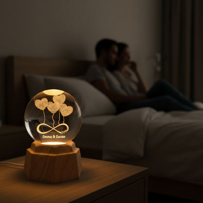 Heart 3D Crystal Ball Lamp - Personalized Gift for Couples