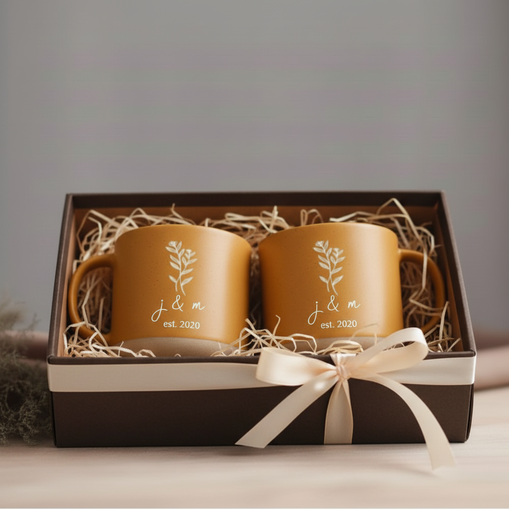Custom Initials & Date Ceramic Mug – Personalized Minimalist Gift For Couples