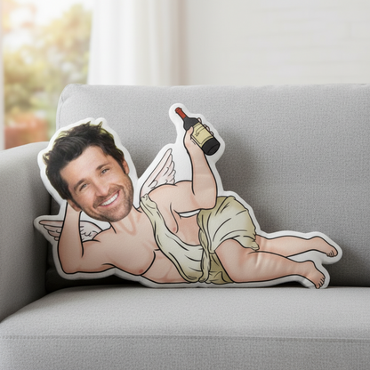 Drunk Cupid Custom Shaped Photo Pillow – Personalized Funny Face Gift for Boyfriend, Husband