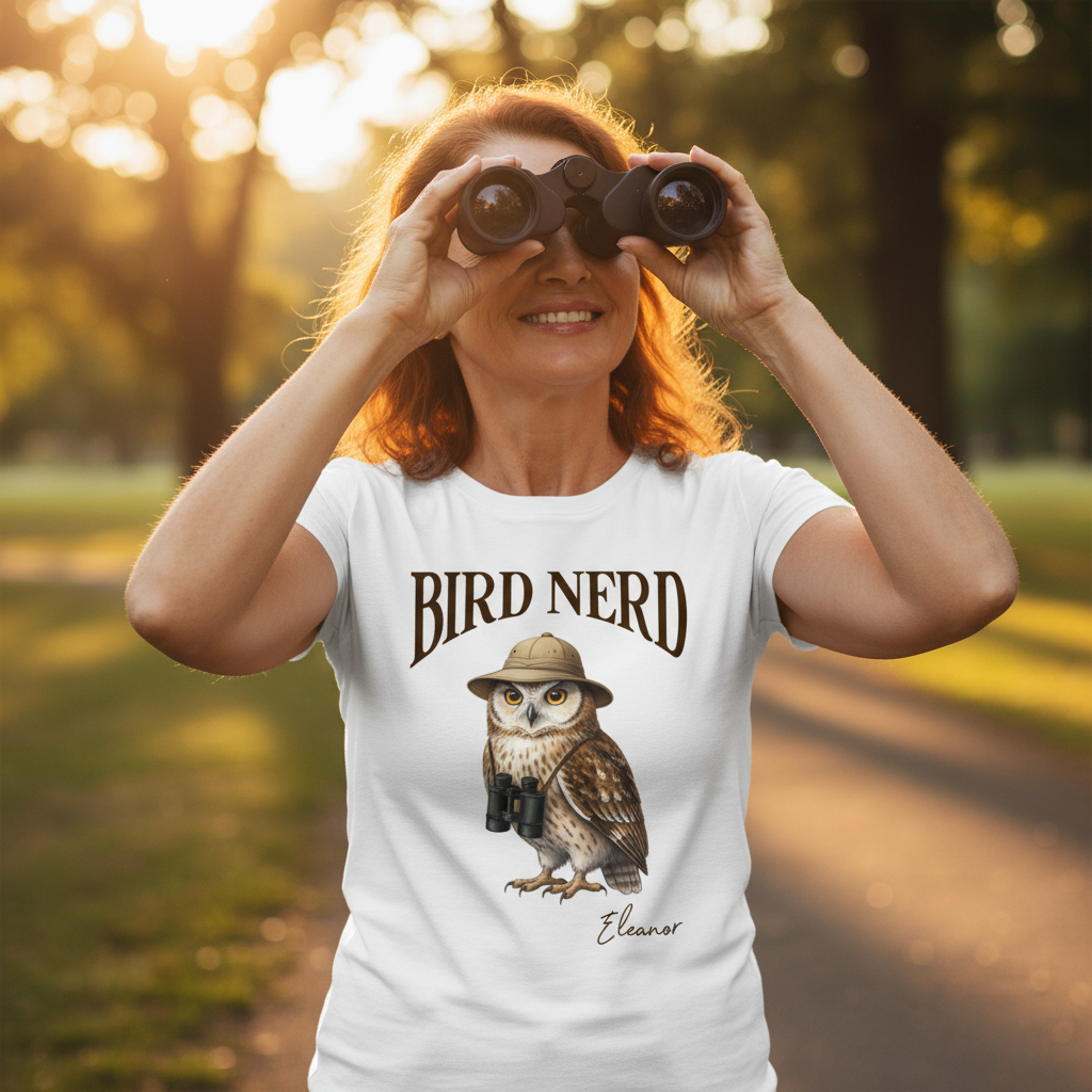 Bird Nerd Custom Name Funny - Personalized Women Tee - Gift for Bird Lover, Birdwatcher, Bird Watching Gifts