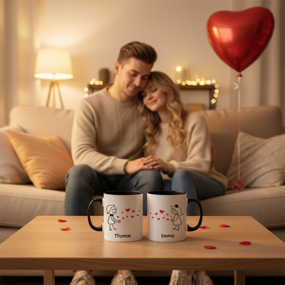 Custom Name Couple Stick Figure Mugs – Personalized Romantic Gift for Couples