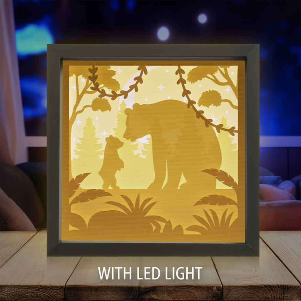 3D Layered Mama Bear Papercut Framed Picture - Perfect Home Décor & Gift for Mom and Kids