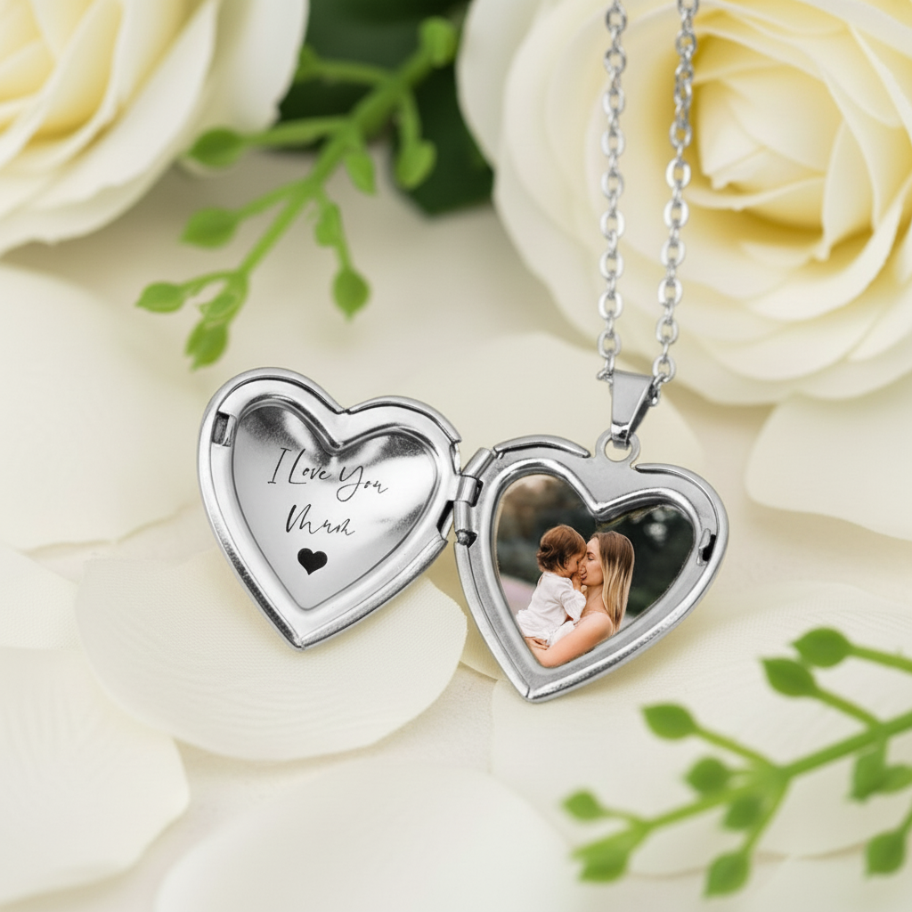 Personalized Engraved Heart Locket Necklace - Meaningful Gift for Mom