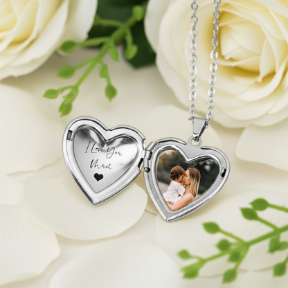 Personalized Engraved Heart Locket Necklace - Meaningful Gift for Mom