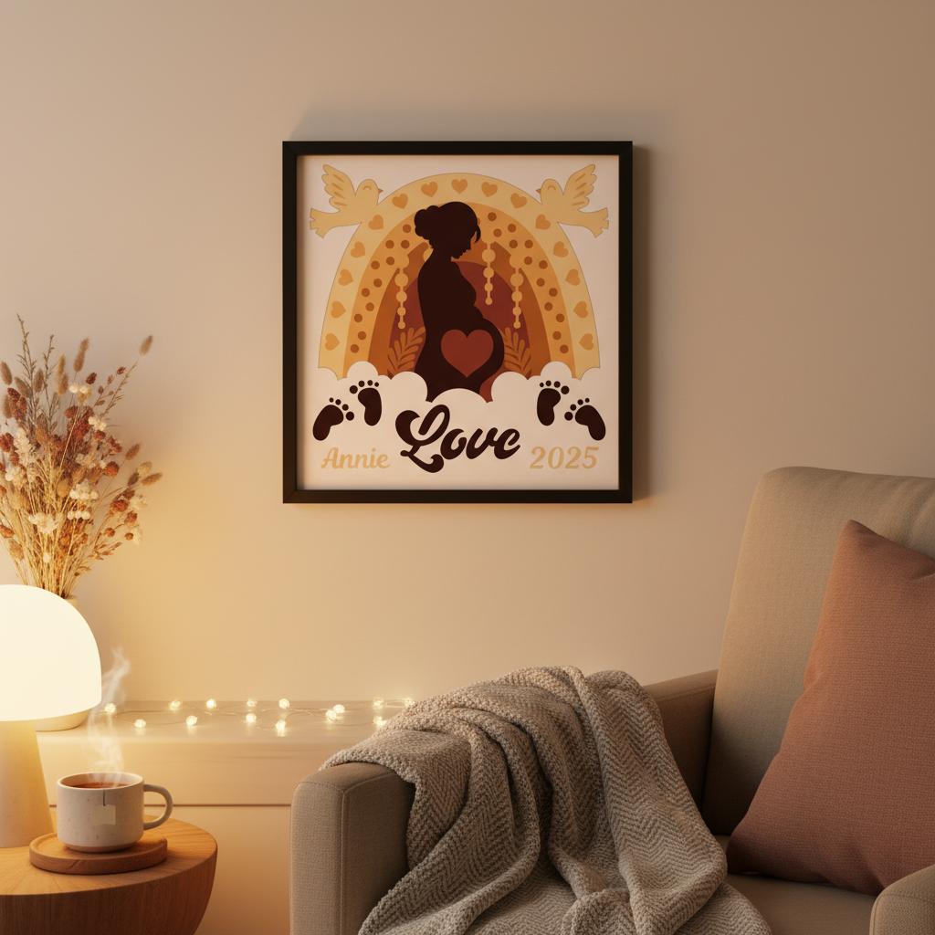 3D Layered Boho Rainbow Papercut Frame Picture  - Personalized Holiday Décor Design for Baby Gifts