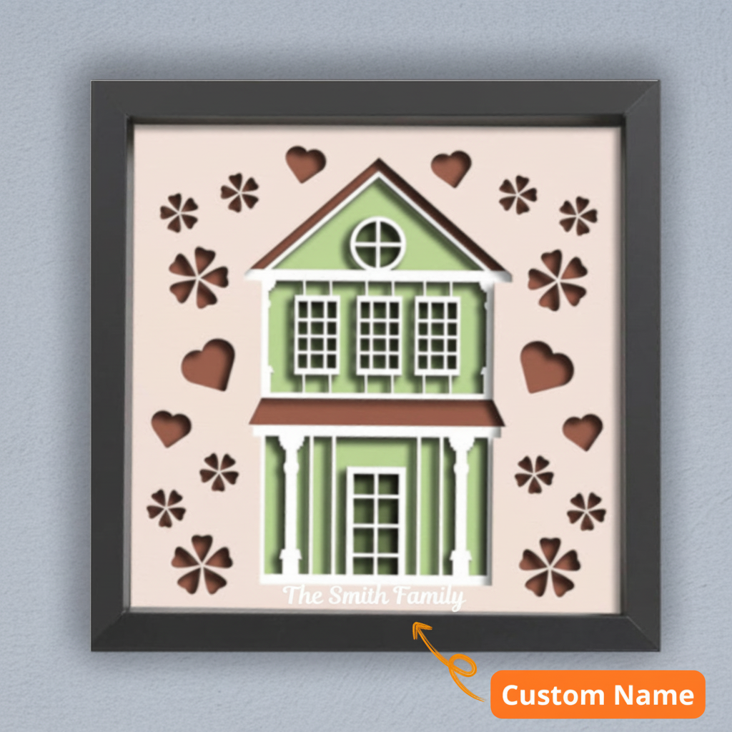 3D Layered Home Sweet Papercut Framed Picture – Personalized Holiday Décor Design for Family Gifts