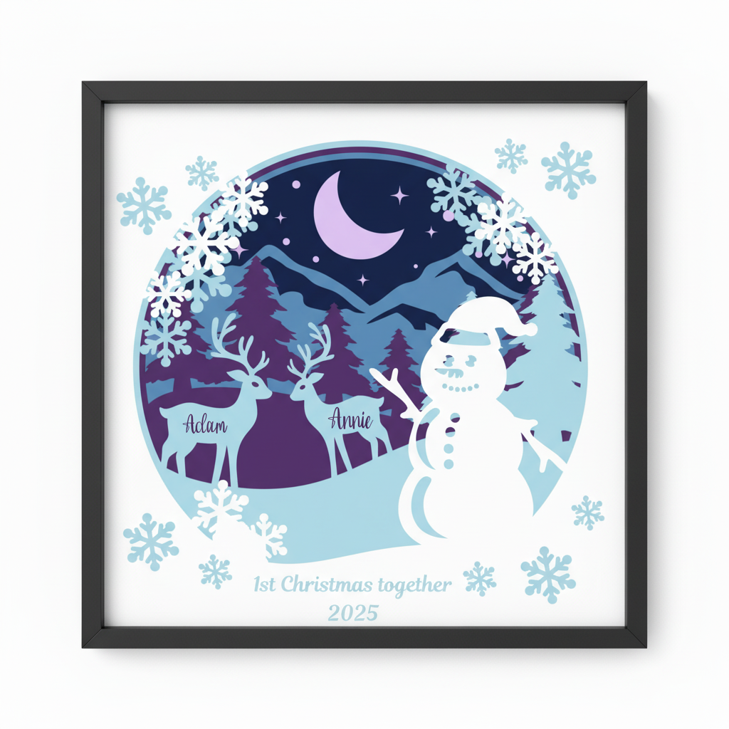 3D Layered Christmas Snowman Winter Papercut  Frame Picture- Personalized Holiday Décor Design for Christmas Gifts