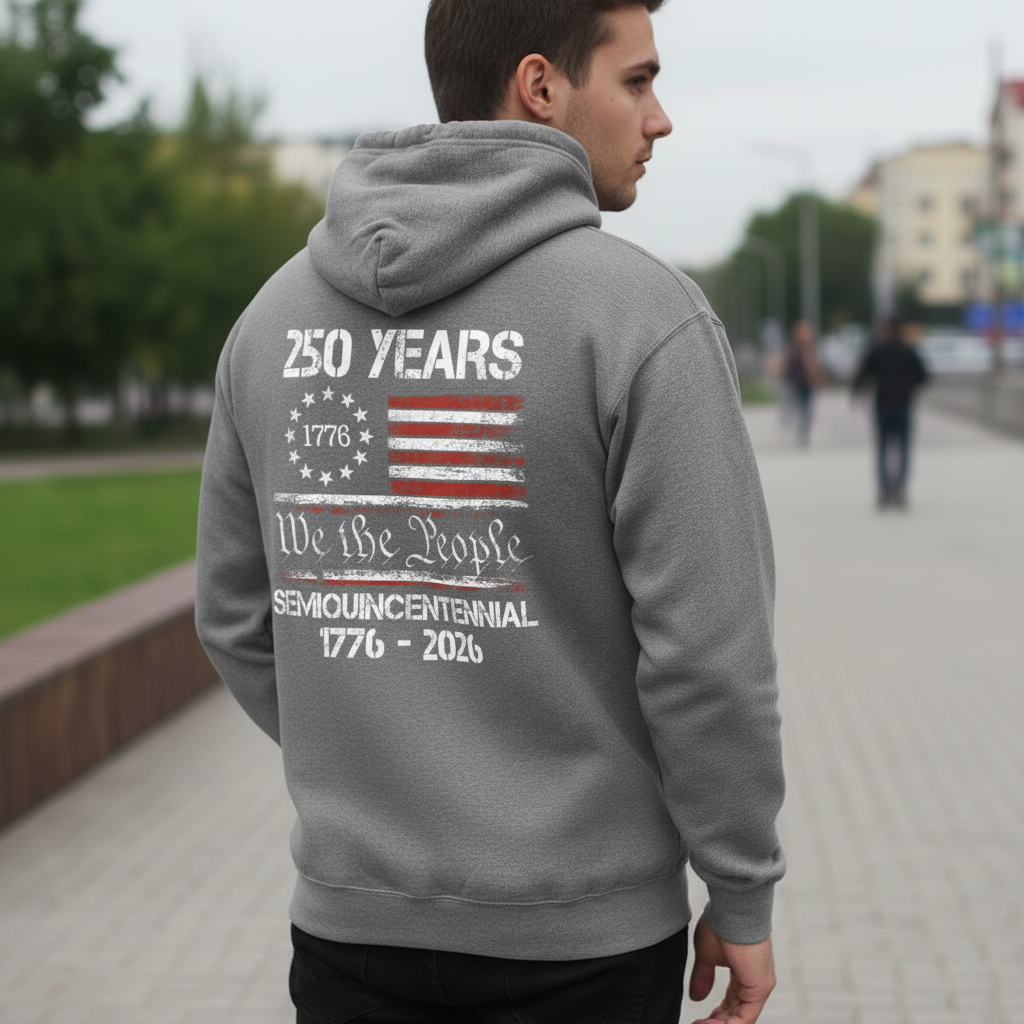 Celebrate Our America 250th Anniversary United States Semiquincentennial Back Side Dark Pullover Hoodie