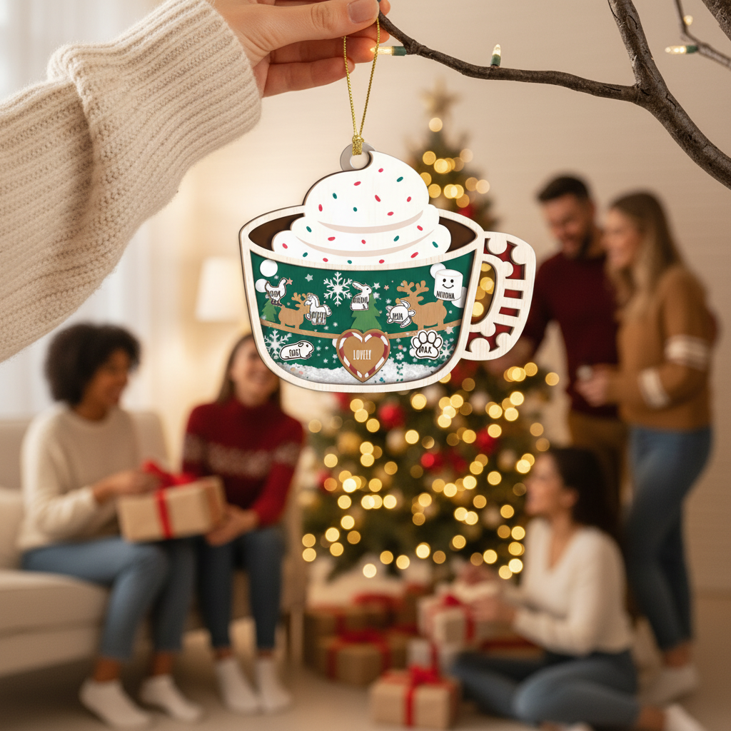Custom 4D Shaker Marshmallow Hot Chocolate Ornament for Pet-Loving Families, Perfect for Christmas