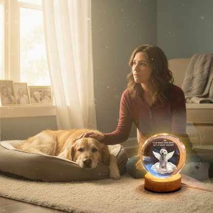 Your Light Will Always Shine in My Heart Pet Memorial - Personalized Crystal Ball LED Night Light - Heartfelt Remembrance Keepsake