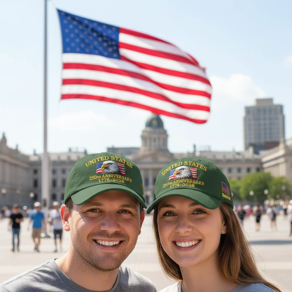 Custom Name United States 250th Anniversary Hat (1776–2026) – Embroidered Eagle Cap
