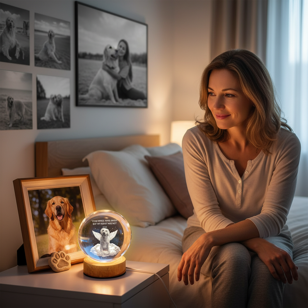 Your Light Will Always Shine in My Heart Pet Memorial - Personalized Crystal Ball LED Night Light - Heartfelt Remembrance Keepsake
