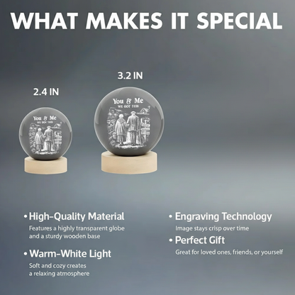 Old Couple Walking Growing Old Together - Personalized Crystal Ball LED Night Light, Heartfelt Valentine's Day Gift For Couple, For Him, For Her