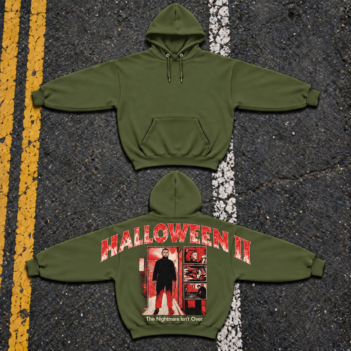 Women's Retro Slasher Horror Graphic Pullover Hoodie - Hoodies for Women with Shoulder-to-Shoulder Back Print, Vintage Halloween Streetwear, Scary Movie Style Fall Outfit, Spooky Season Gift