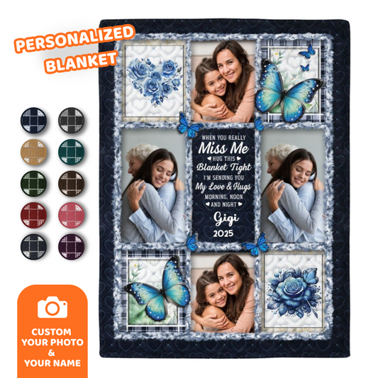 Custom Photo Memorial Butterfly When You Really Miss Me Hug This Blanket - Personalized Fleece Blanket, Sherpa Blanket