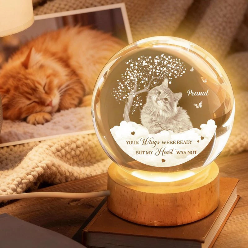 Your Wings Were Ready But Our Hearts Were Not - Personalized Crystal Ball Night Light - Heartfelt Remembrance Keepsake