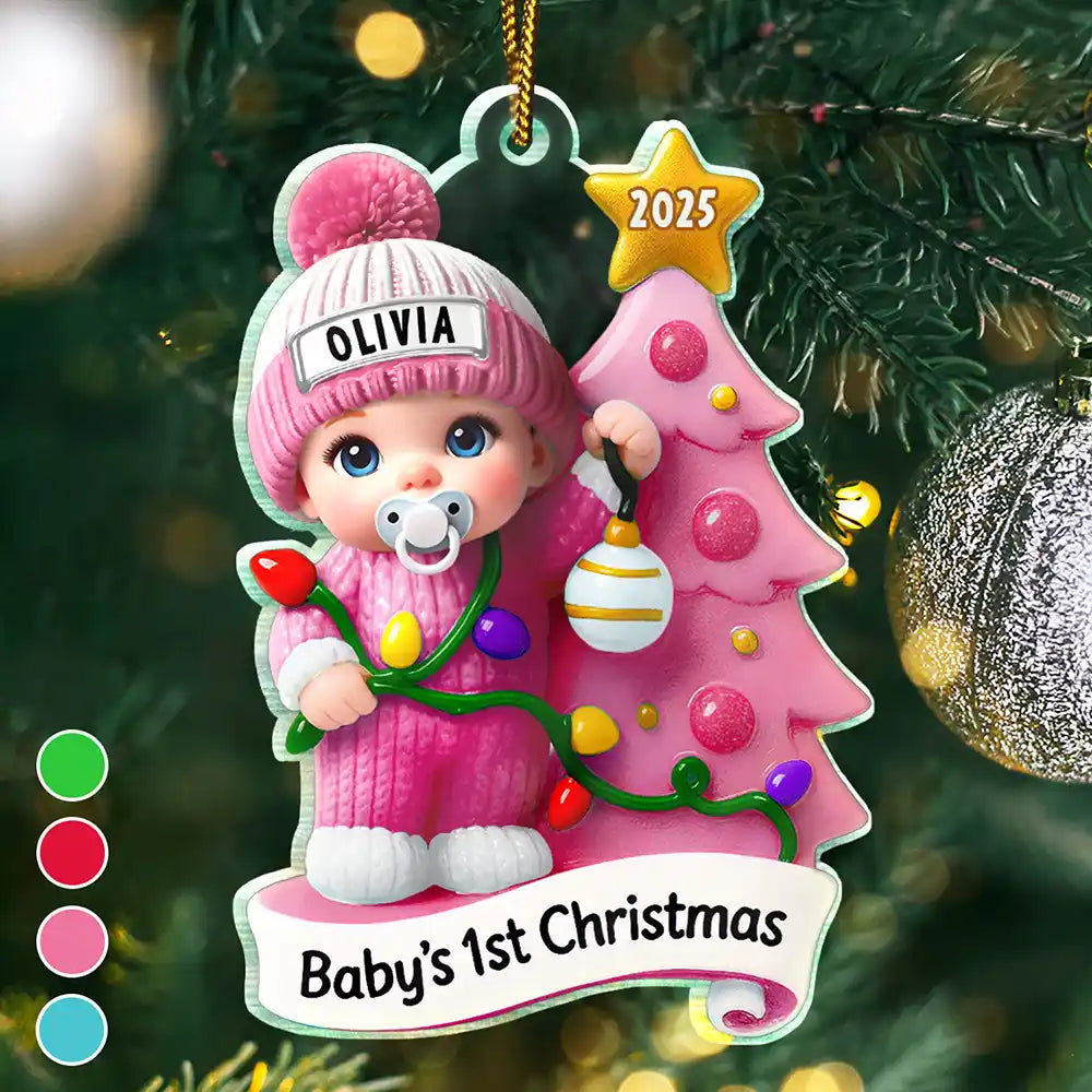 Baby First Christmas Keepsakes For Newborn 3D Effect - Personalized Custom Shaped Acrylic Ornament