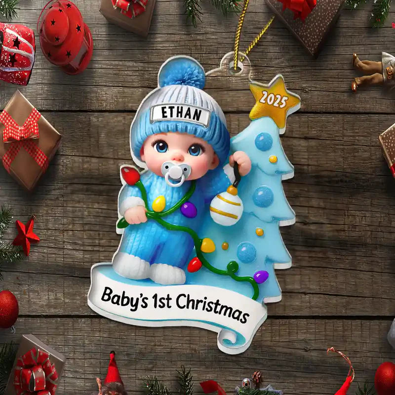 Baby First Christmas Keepsakes For Newborn 3D Effect - Personalized Custom Shaped Acrylic Ornament