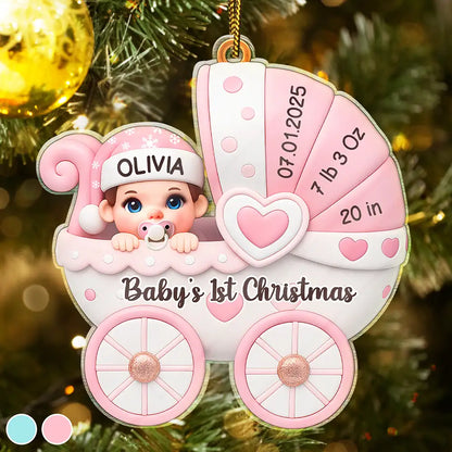 Baby First Christmas Baby Carriage 3D Effect - Personalized Custom Shaped Acrylic Ornament